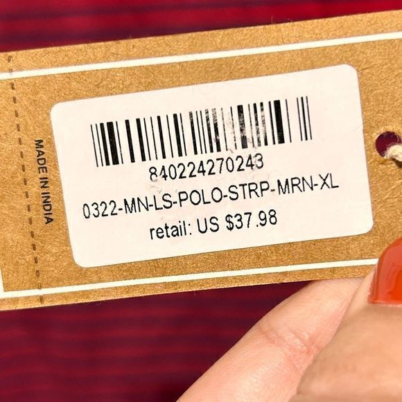 NWT Simply Southern Men's Classic Striped Long Sleeve Polo Maroon Size XL - Picture 5 of 5